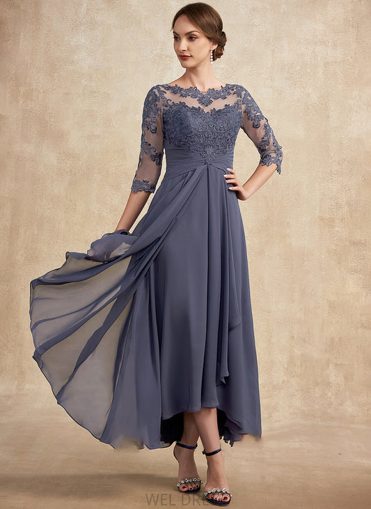the Brylee A-Line Mother Scoop Chiffon Bride Ruffle Asymmetrical With of Dress Lace Mother of the Bride Dresses Neck