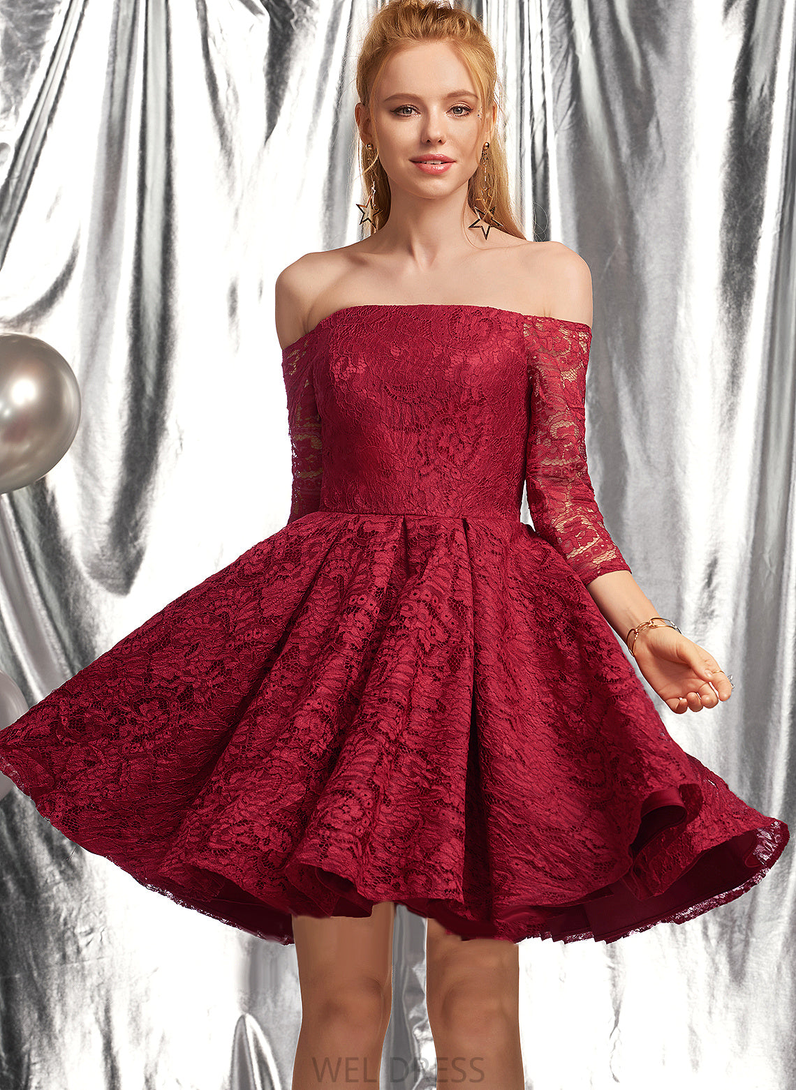 Ruffle With Kailey Off-the-Shoulder Lace A-Line Short/Mini Dress Homecoming Dresses Homecoming