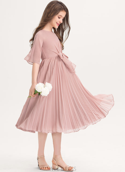 Chiffon A-Line With Knee-Length Junior Bridesmaid Dresses Pleated Scoop Neck Nathaly Bow(s)
