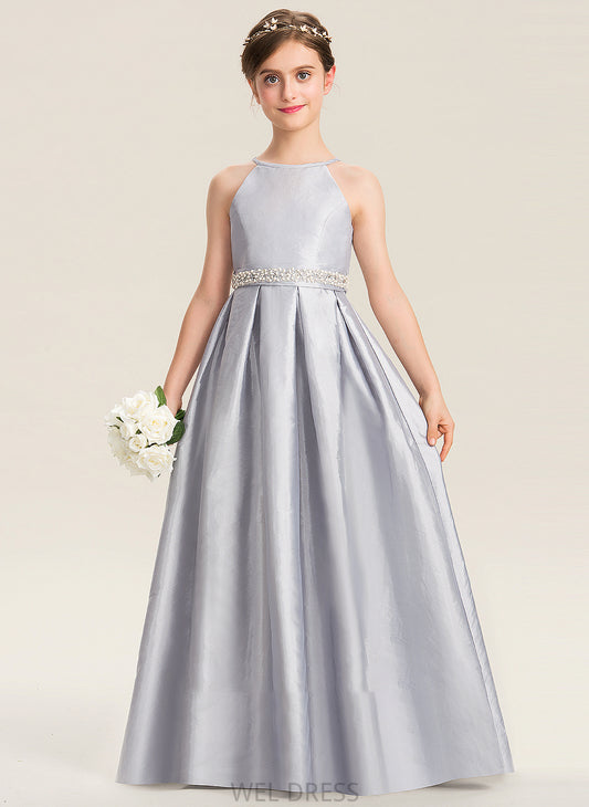 Neck A-Line Scoop Junior Bridesmaid Dresses Mira Beading Floor-Length With Bow(s) Taffeta