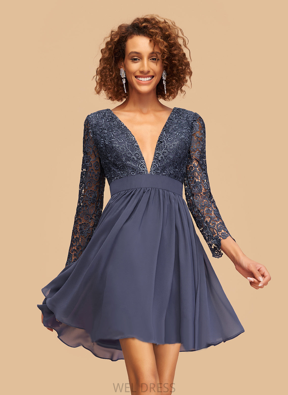 Chiffon Homecoming Short/Mini V-neck Lace Dress Homecoming Dresses With Katelynn A-Line