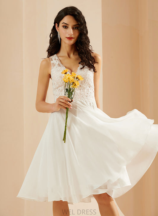 With A-Line Dress Wedding Knee-Length Lace Jayden Sequins V-neck Wedding Dresses