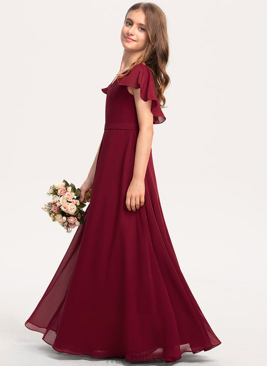 Maggie Junior Bridesmaid Dresses Chiffon Floor-Length V-neck With A-Line Ruffles Cascading