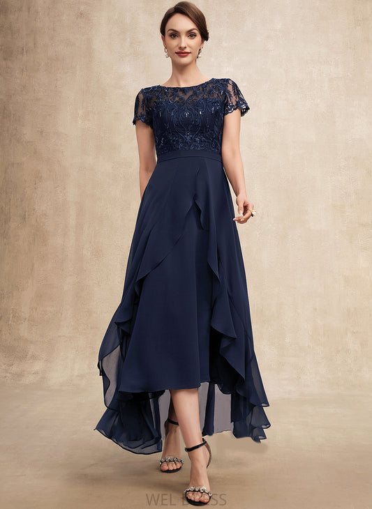 Chiffon the Asymmetrical Mother Sequins Bride of Ruffles With Mother of the Bride Dresses Cascading Chelsea A-Line Neck Dress Bow(s) Scoop Lace