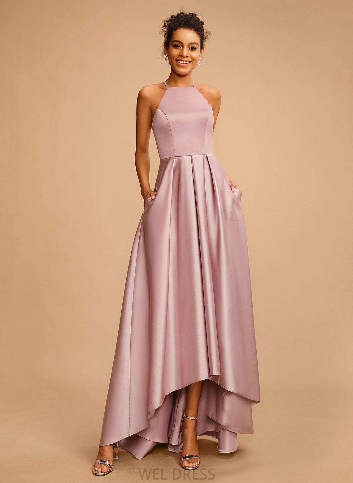 Asymmetrical A-Line Satin Kiley Prom Dresses Neckline Square