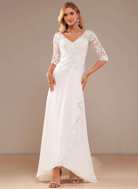 Lace V-neck Asymmetrical Wedding Lace A-Line Wedding Dresses Chiffon Ruffle With Alejandra Dress