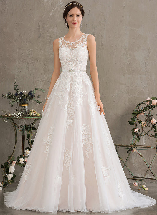 Dress Scoop Beading Wedding Dresses Neck Sequins Marley Tulle With Ball-Gown/Princess Wedding Court Train