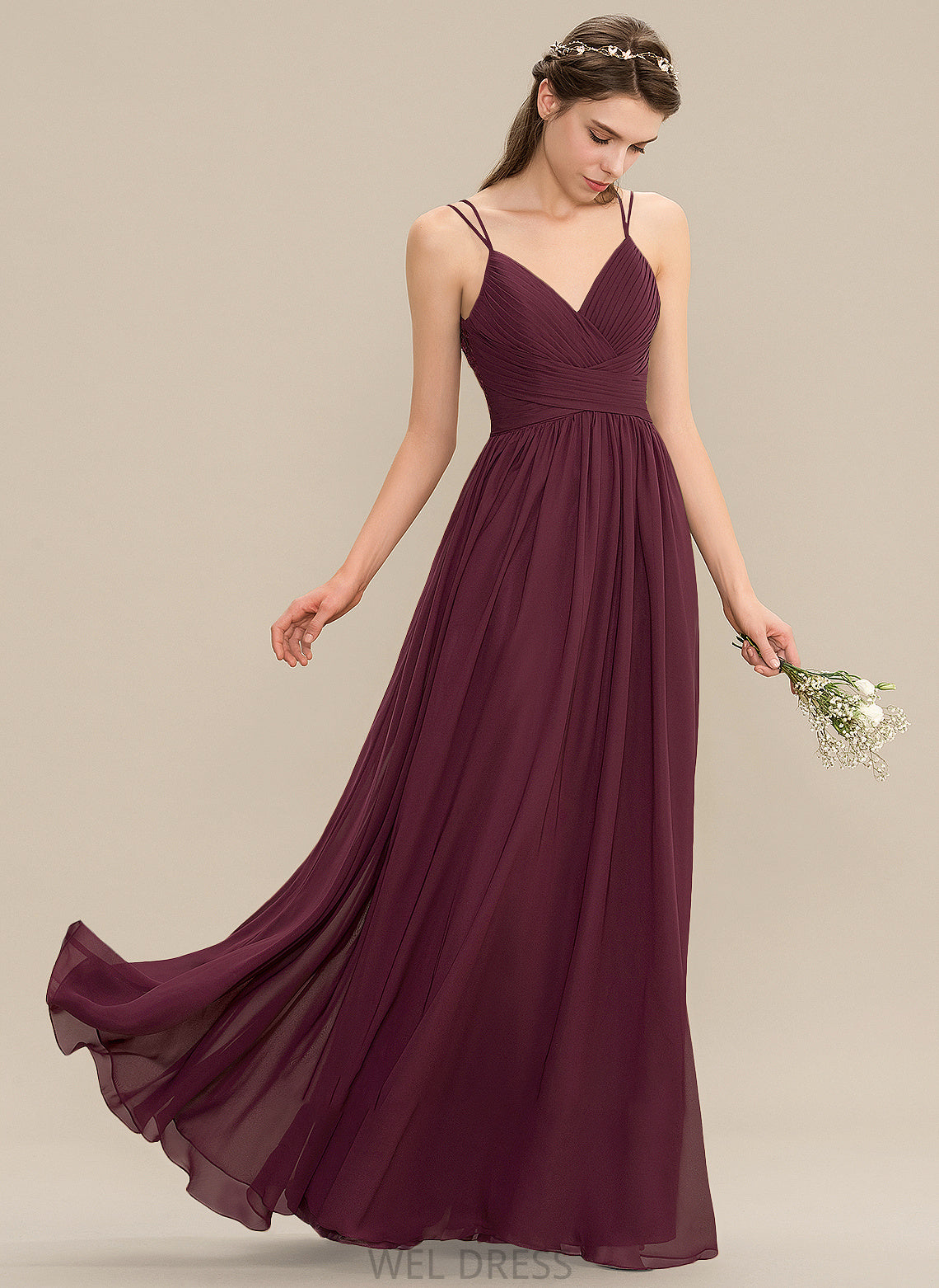 A-Line Ruffle V-neck Lace With Floor-Length Chiffon Shaylee Prom Dresses