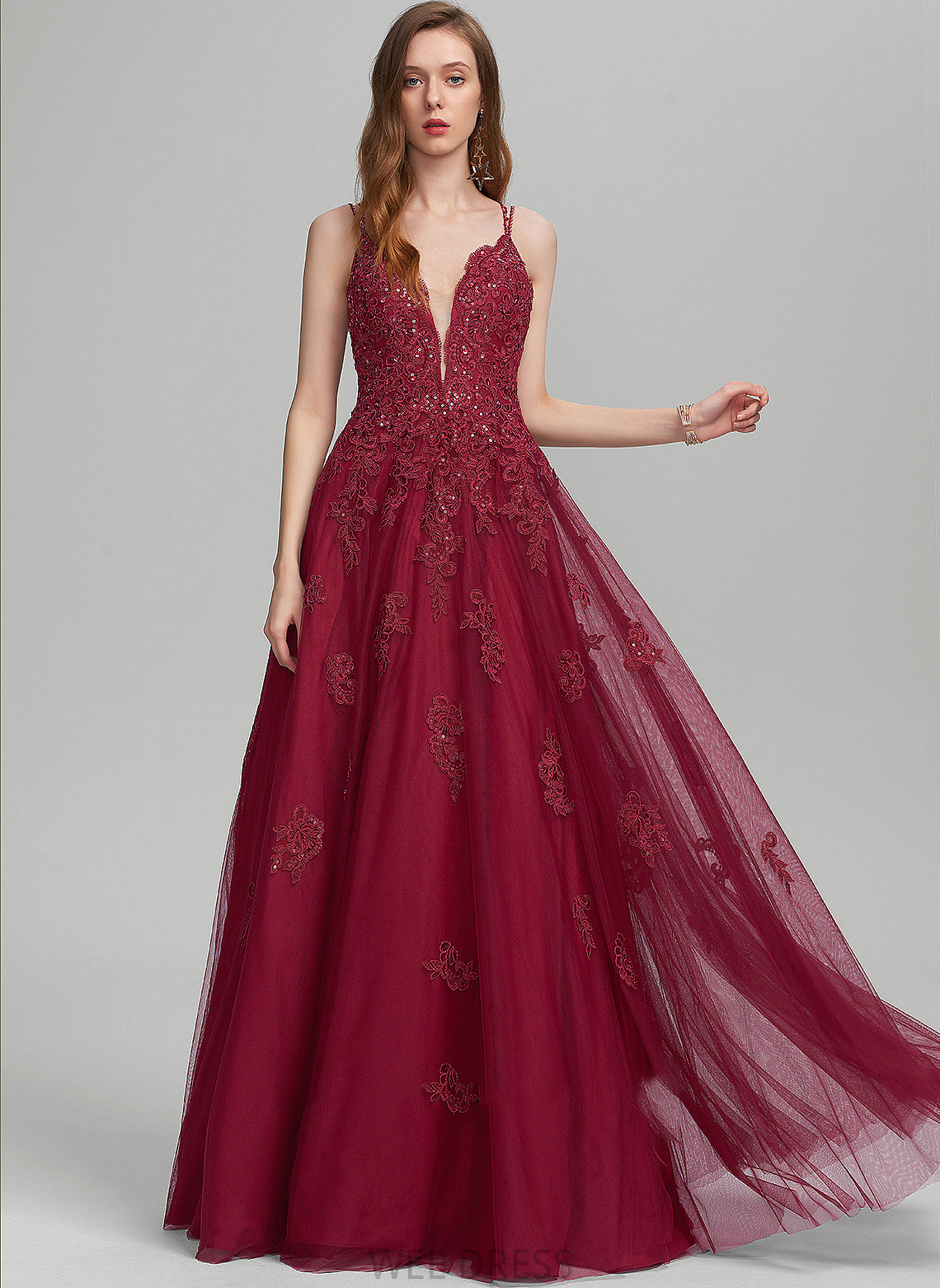 With Prom Dresses Beading Floor-Length A-Line Cara V-neck Sequins Tulle