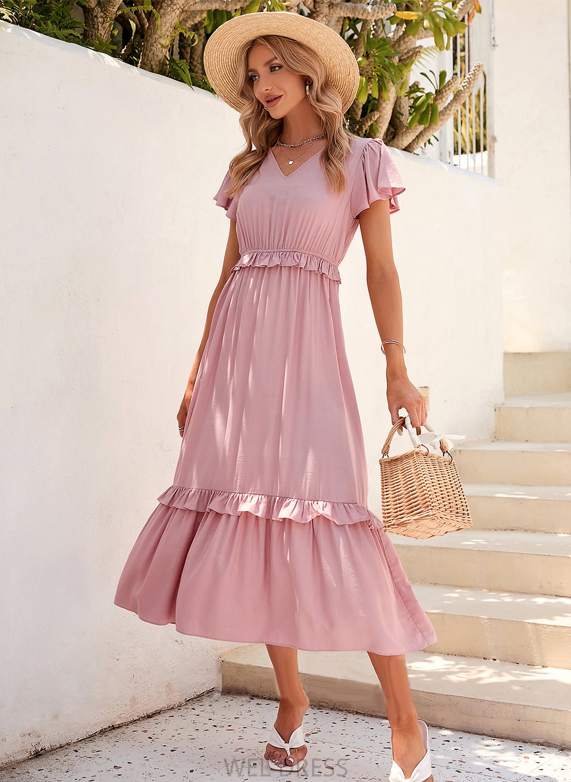 Neckline Fabric Straps Polyester V-neck Length Silhouette A-Line Tea-Length Dana Sleeveless Floor Length Bridesmaid Dresses