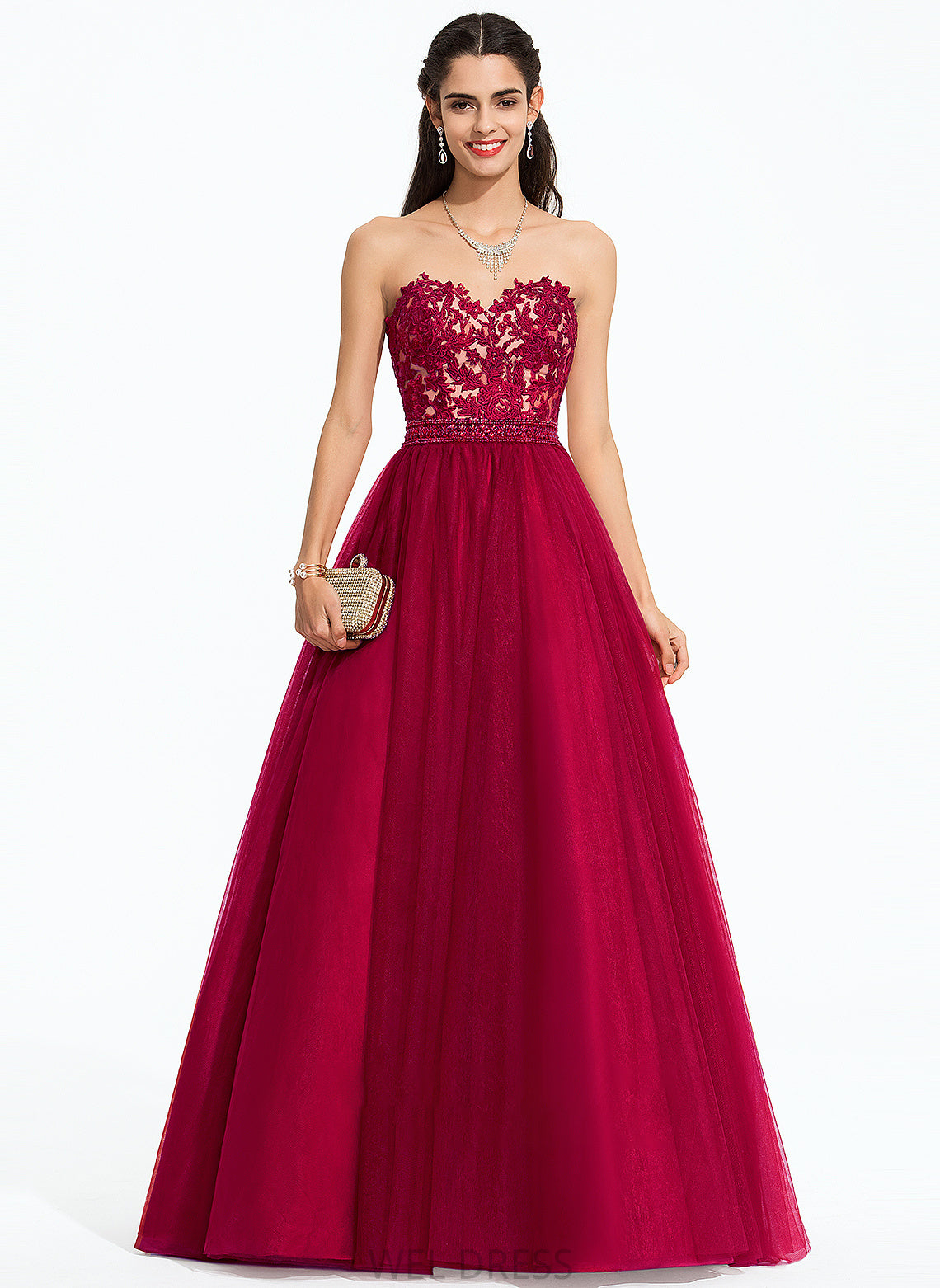 Beading Tulle Serenity Sweep Train Prom Dresses With Ball-Gown/Princess Sequins Sweetheart