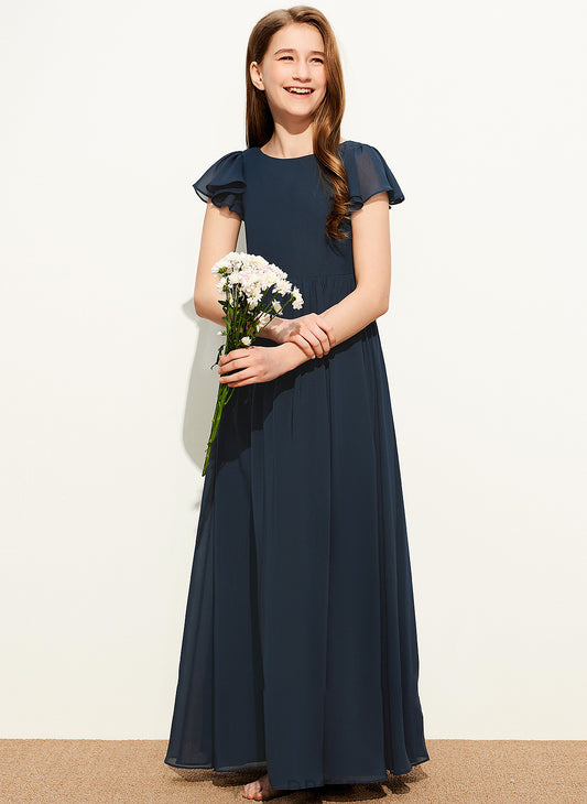 Sarai A-LineScoopNeckFloor-LengthChiffonJuniorBridesmaidDress#253684 Junior Bridesmaid Dresses
