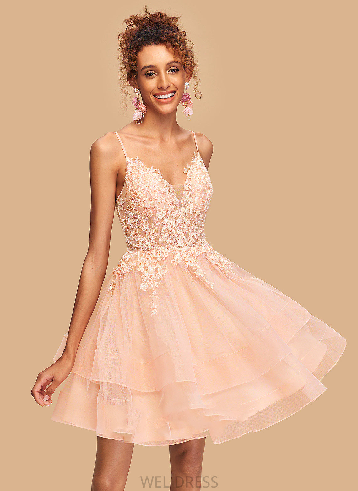 With Short/Mini Homecoming Tulle V-neck Lace Homecoming Dresses A-Line Londyn Dress