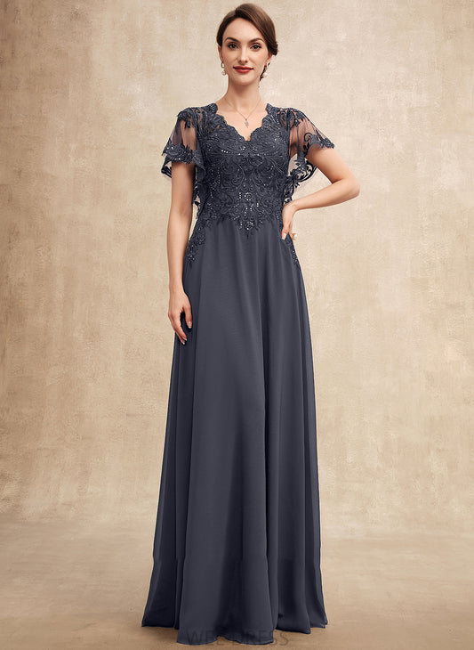 With Chiffon A-Line Kennedi Floor-Length Mother Dress Sequins Bride of Lace Mother of the Bride Dresses V-neck the