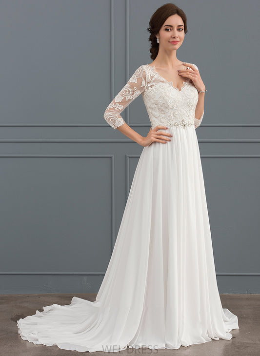 Train With Lace Chiffon Wedding Sequins Sweep Beading Wedding Dresses Gabriela Dress A-Line V-neck