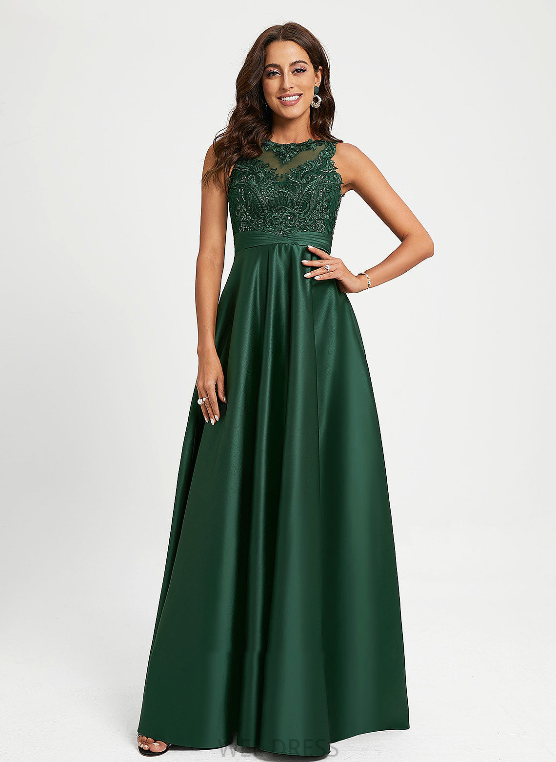 Neck Prom Dresses Floor-Length Scoop Hillary With Sequins Satin Ball-Gown/Princess Lace