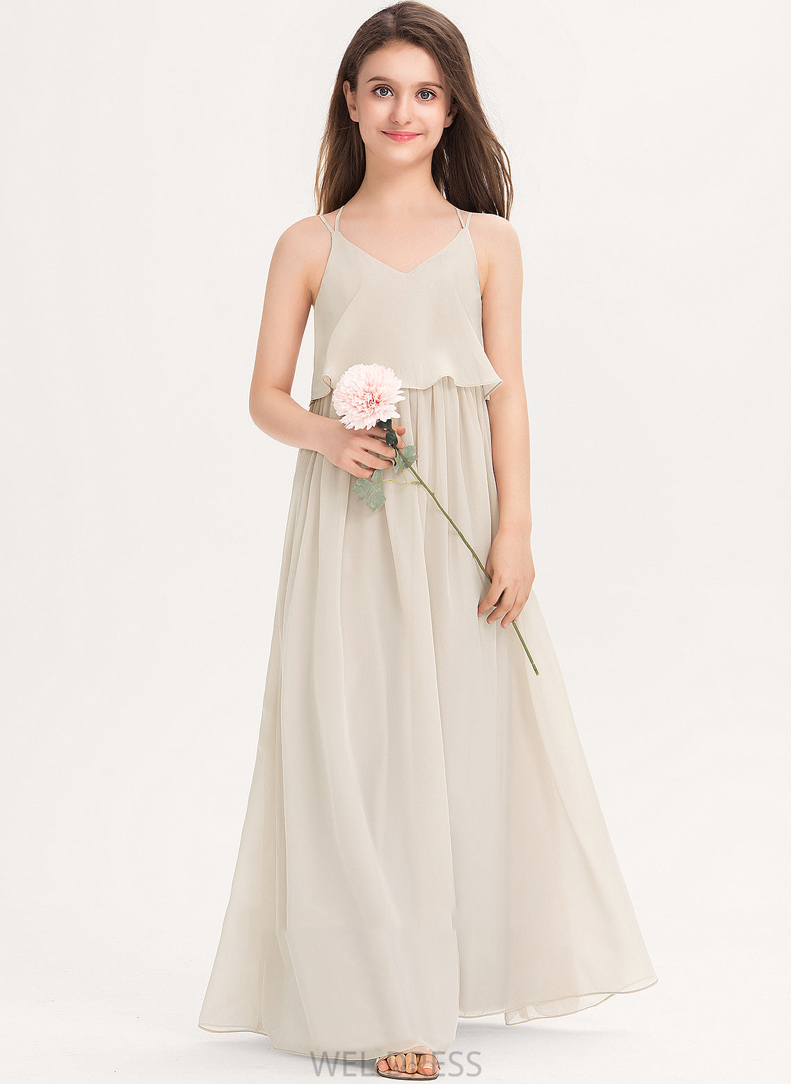 Carina Junior Bridesmaid Dresses Floor-Length Chiffon V-neck A-Line