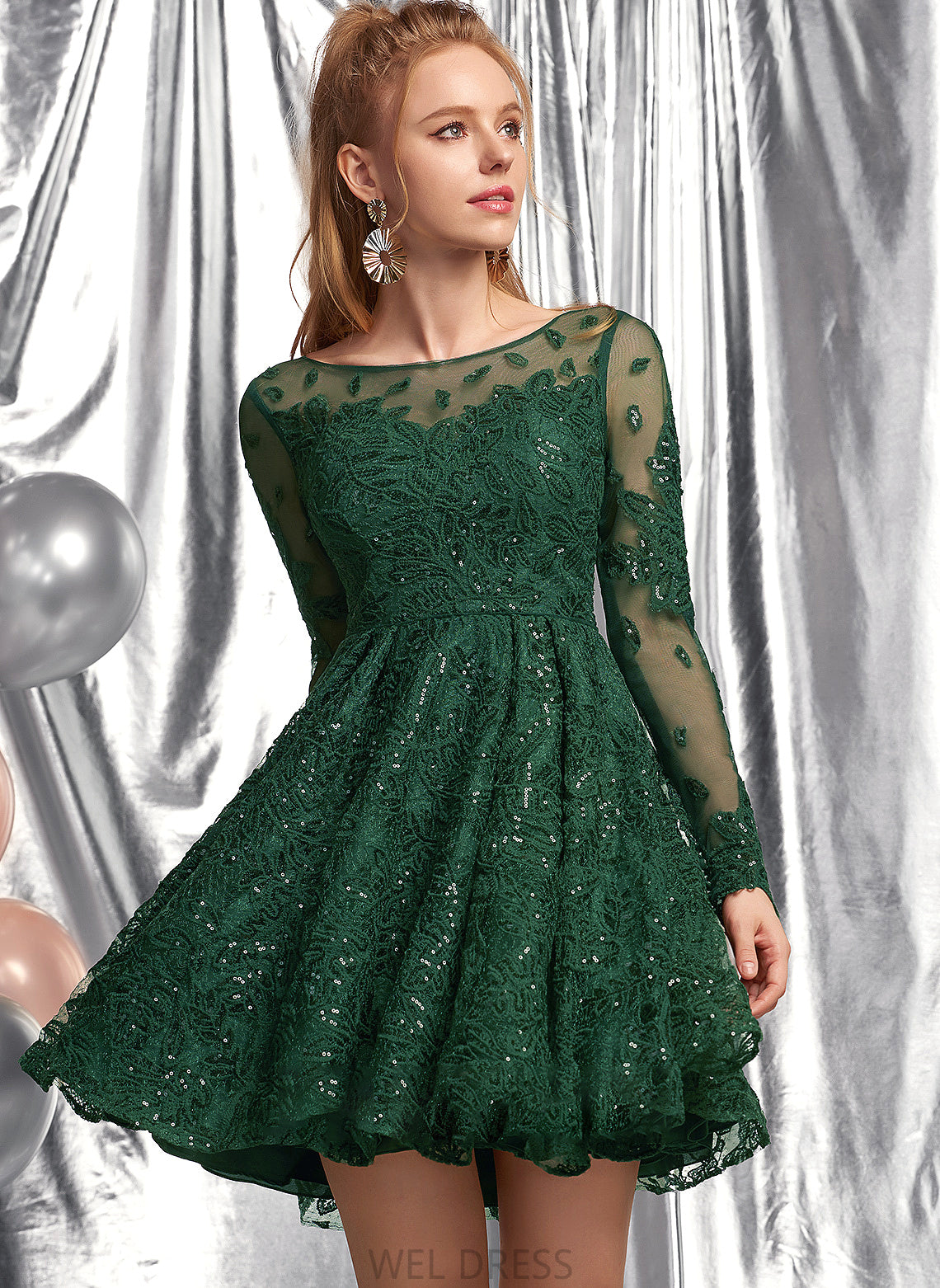 Short/Mini Neck Prom Dresses Lace Sequins With Macie A-Line Scoop