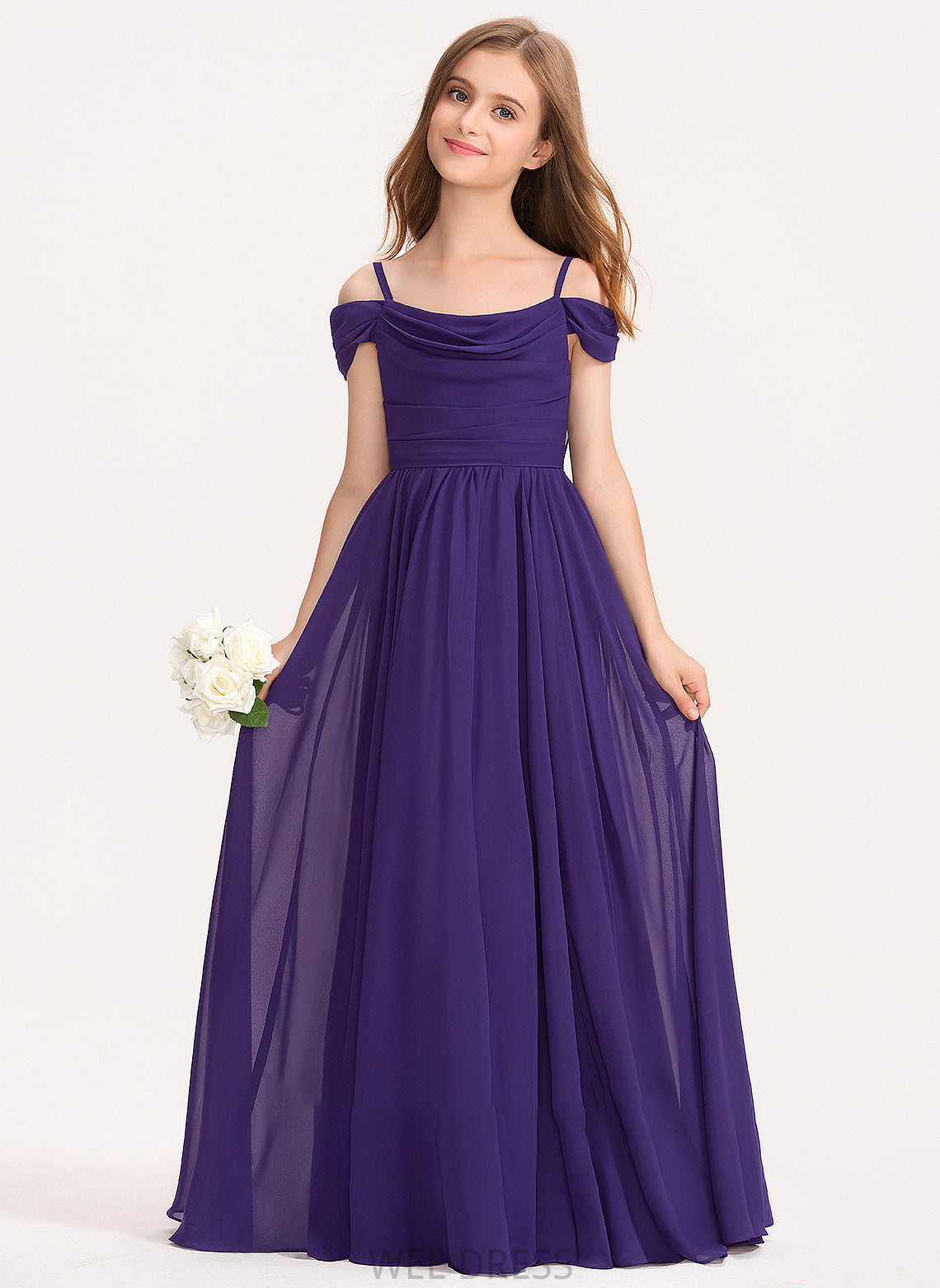 Zoey Junior Bridesmaid Dresses A-Line Ruffle Chiffon With Floor-Length Off-the-Shoulder
