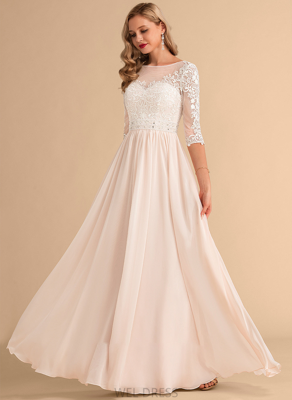 Wedding Penny A-Line Illusion Floor-Length With Wedding Dresses Sequins Beading Lace Chiffon Dress