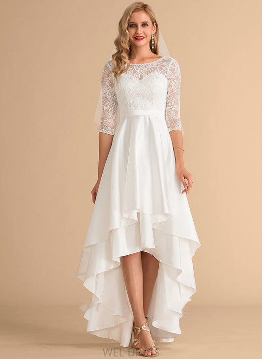 Neck Scoop Tanya Satin Asymmetrical Wedding Dresses Lace Wedding A-Line Dress