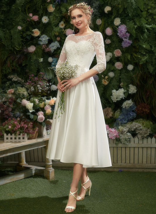Illusion Wedding Wedding Dresses Tea-Length With A-Line Lace June Dress