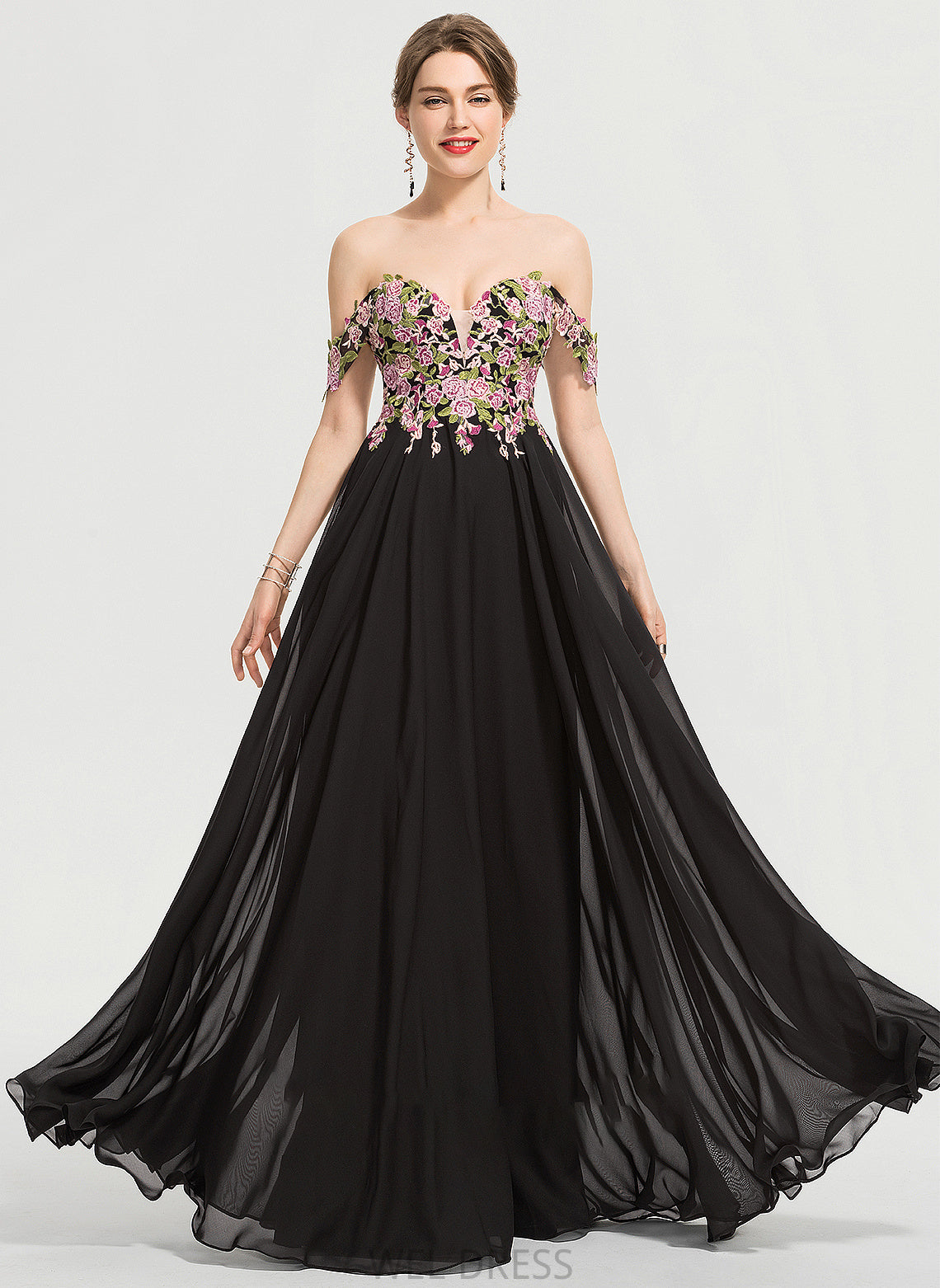 Chiffon Caitlin Floor-Length Ball-Gown/Princess Off-the-Shoulder Prom Dresses