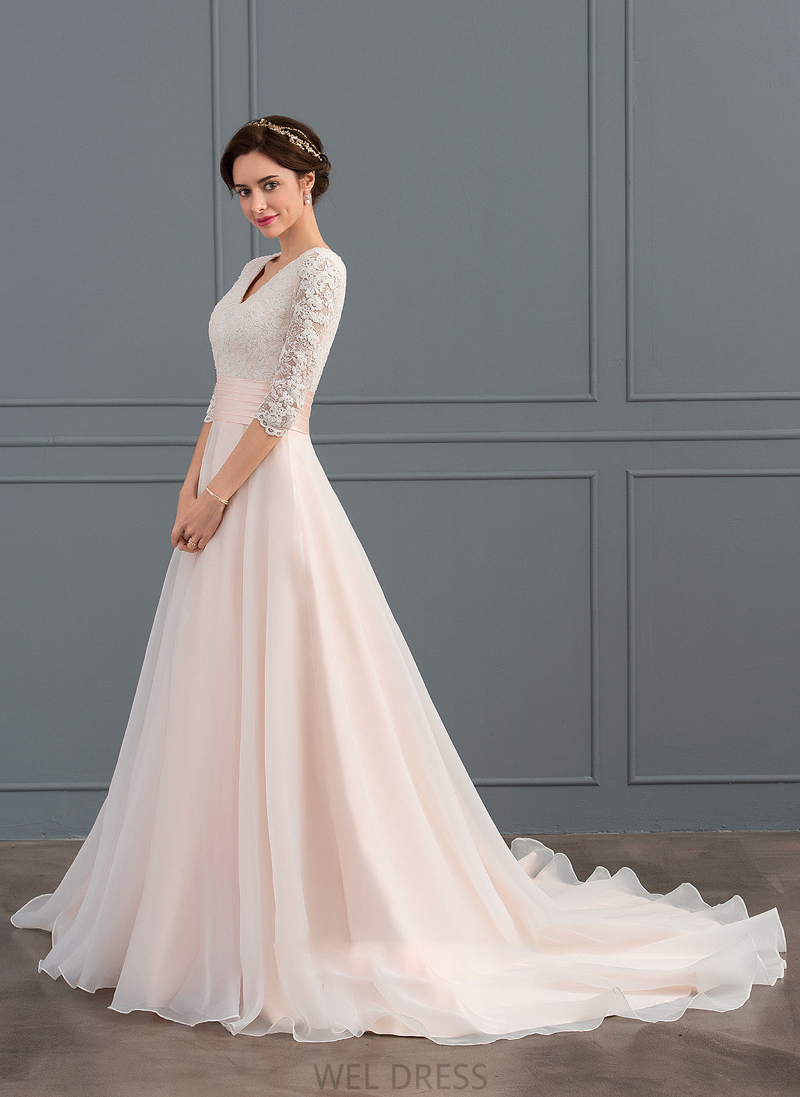 Train Organza Ball-Gown/Princess Dress Wedding Ruffle Amanda V-neck With Court Wedding Dresses