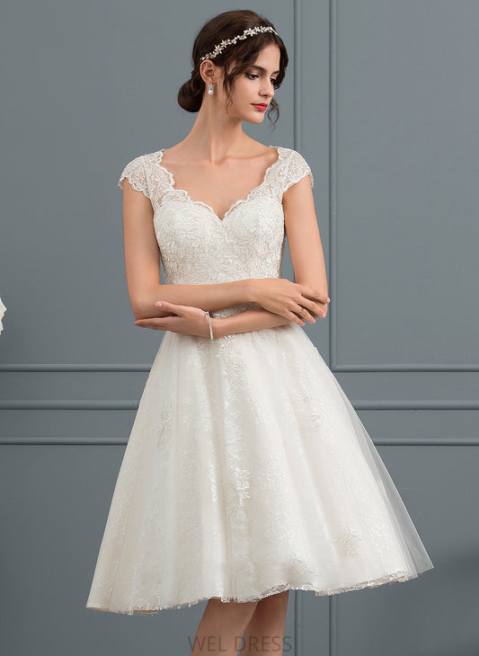 Tulle Knee-Length Wedding Dresses V-neck Lace A-Line Dress Deja Wedding