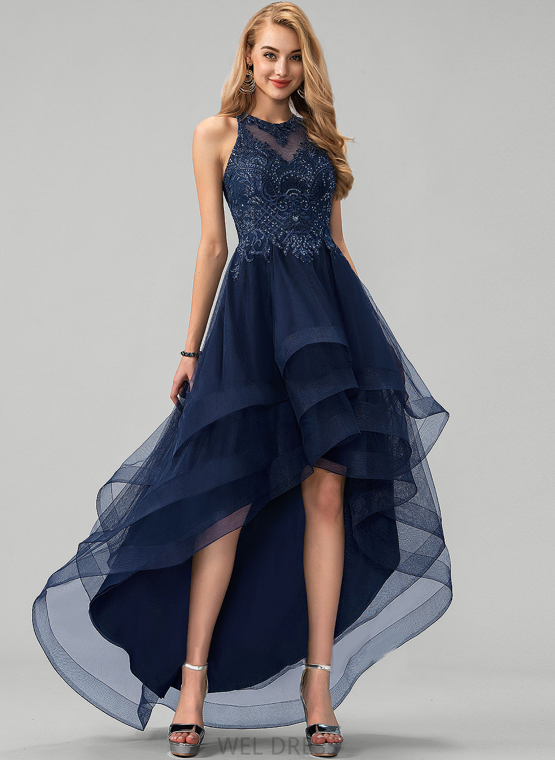 With Scoop Sequins Beading Marie Ball-Gown/Princess Prom Dresses Lace Asymmetrical Tulle Neck