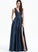 Split Scarlett Floor-Length Satin Lace V-neck Prom Dresses With Pockets Sequins Front A-Line