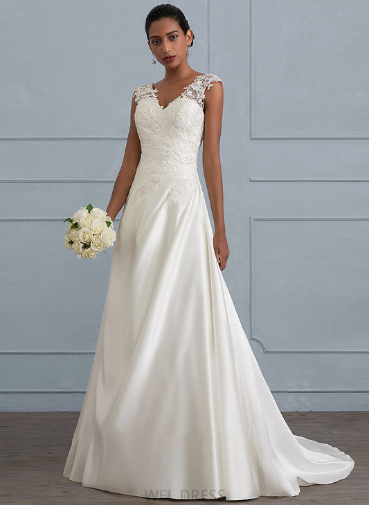 Wedding Dress Ruffle Sweep Satin Beading Train With Joanna V-neck Sequins Wedding Dresses Ball-Gown/Princess