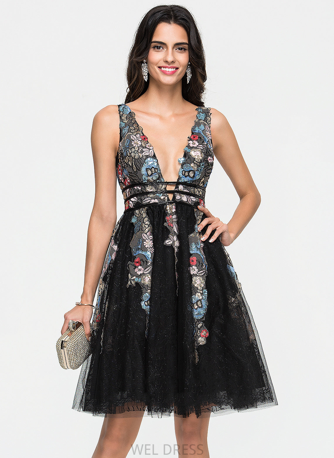 Beading With Peggie Homecoming A-Line Homecoming Dresses Dress Tulle Knee-Length Lace V-neck Sequins
