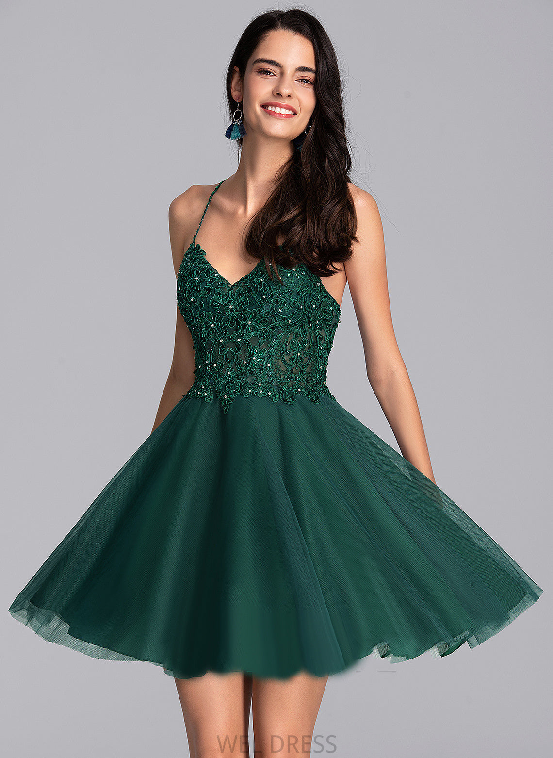 Selina Homecoming Dresses A-Line Beading Short/Mini Sequins Tulle V-neck Dress With Homecoming