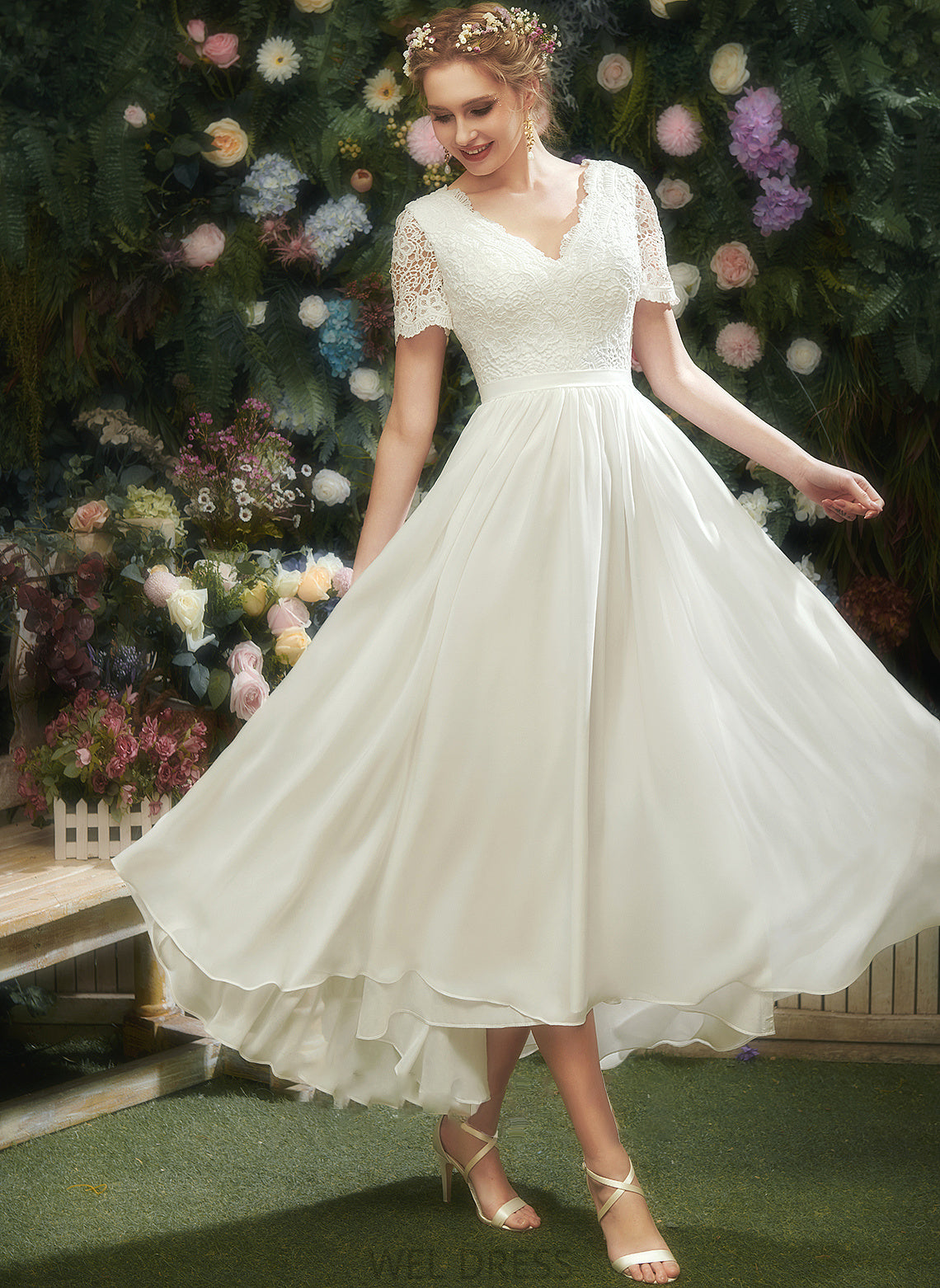 Dress Asymmetrical Wedding Dresses With Jaqueline A-Line Lace Wedding V-neck