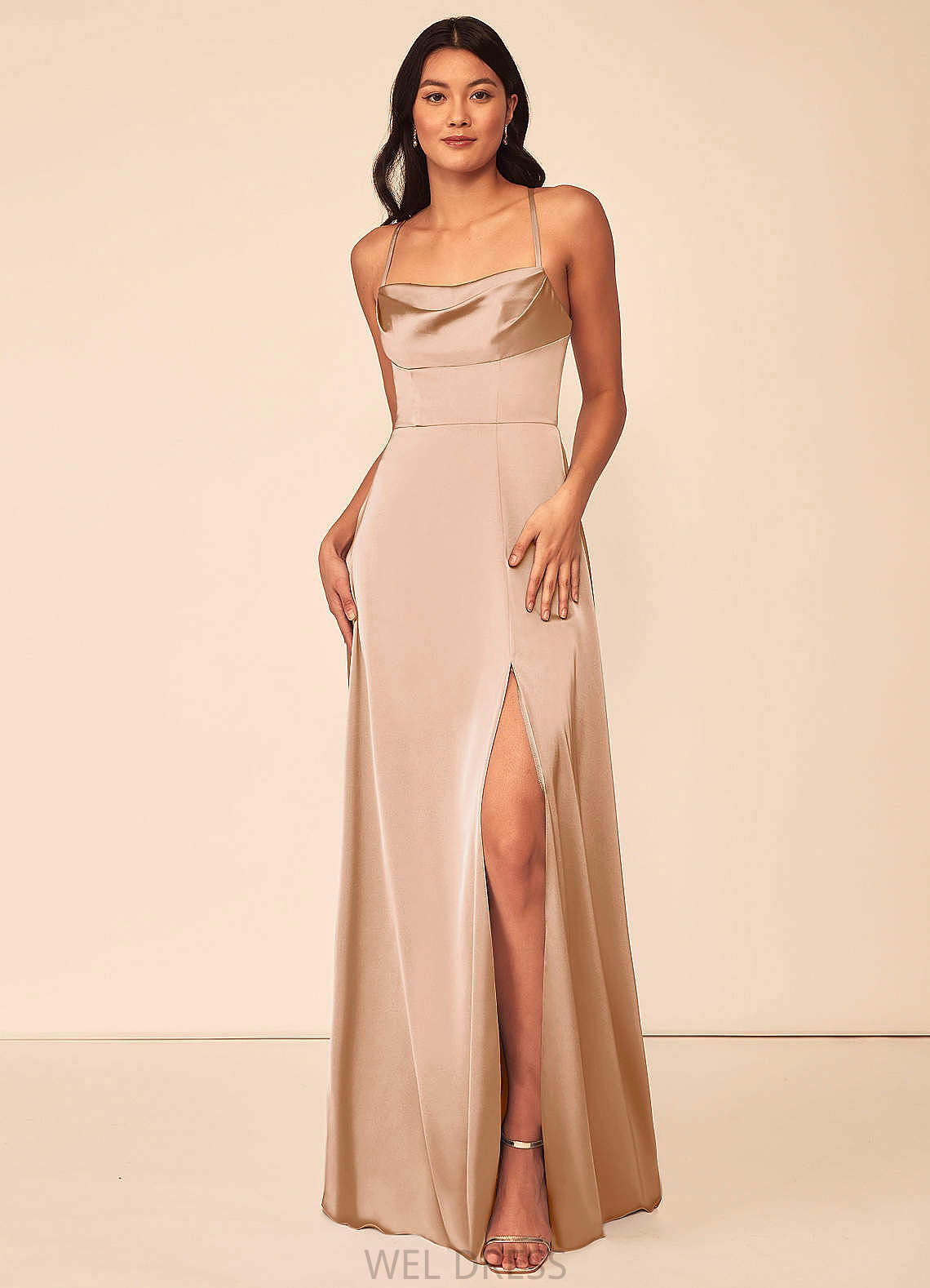 Juliana Spaghetti Staps A-Line/Princess Floor Length Sleeveless Natural Waist Bridesmaid Dresses