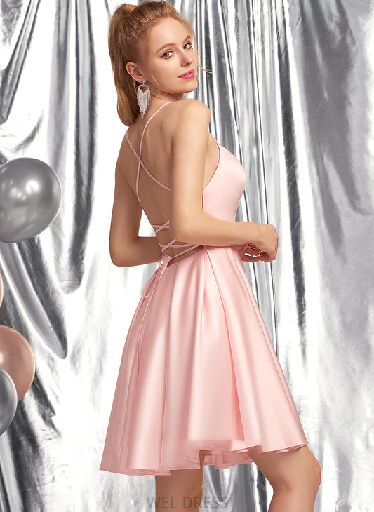 Short/Mini Satin Square Lizeth Neckline Prom Dresses A-Line