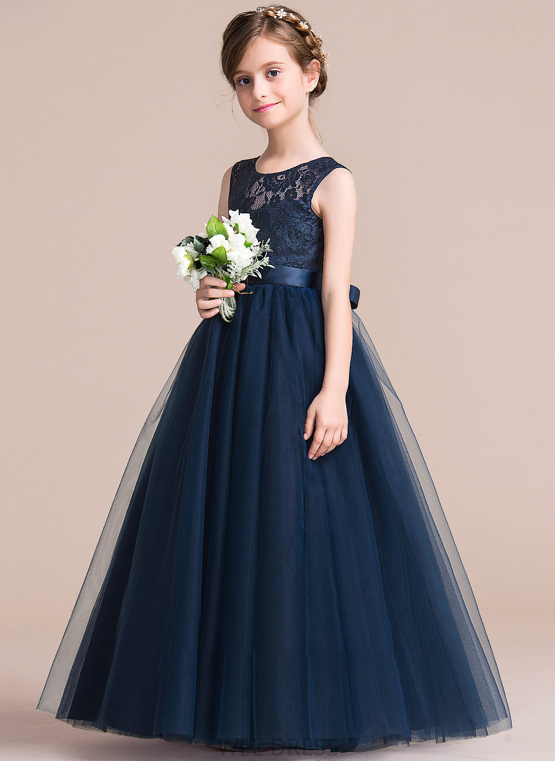 Ball-Gown/PrincessScoopNeckFloor-LengthTulleJuniorBridesmaidDressWithSash#126265 Junior Bridesmaid Dresses Karsyn