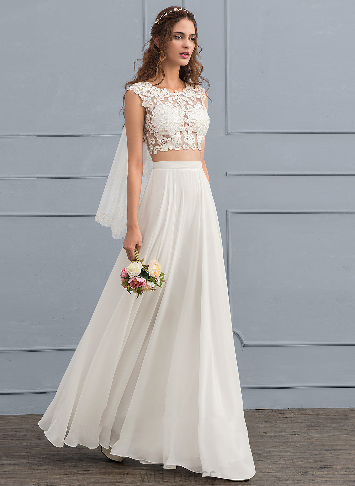 A-Line Floor-Length Alana Dress Wedding Sequins Neck Chiffon With Wedding Dresses Beading Scoop