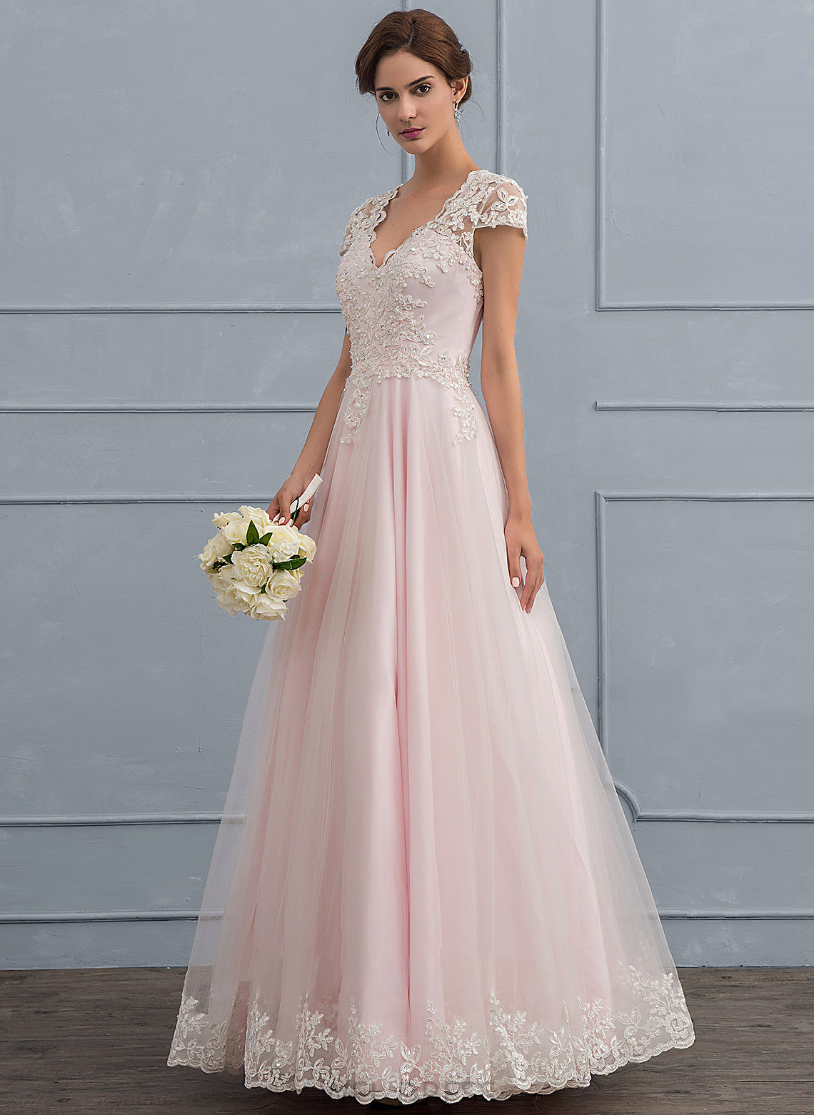 Tulle Dress Beading Angelique With V-neck Floor-Length Wedding Dresses Sequins Ball-Gown/Princess Wedding