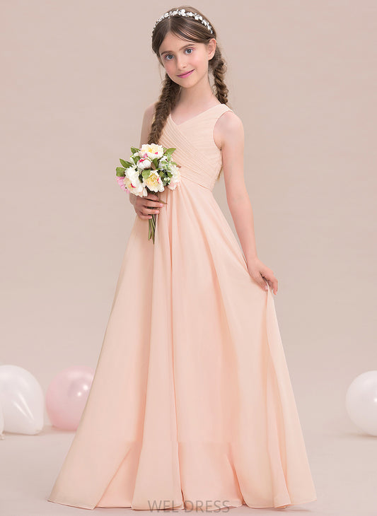 Floor-Length Laura Ruffle With Junior Bridesmaid Dresses A-Line Chiffon V-neck