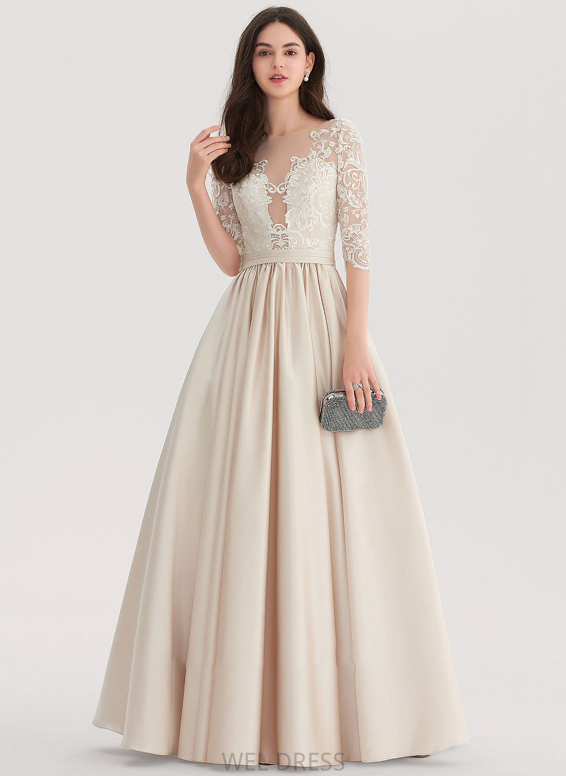 Satin Francesca Ball-Gown/Princess Neck Prom Dresses Floor-Length Scoop