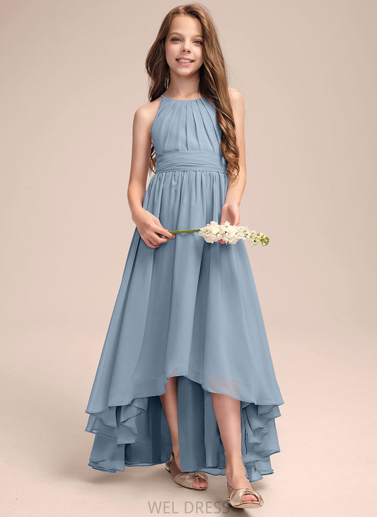 Ruffle Chiffon Bow(s) A-Line Junior Bridesmaid Dresses Neck Asymmetrical Scoop Isabel With