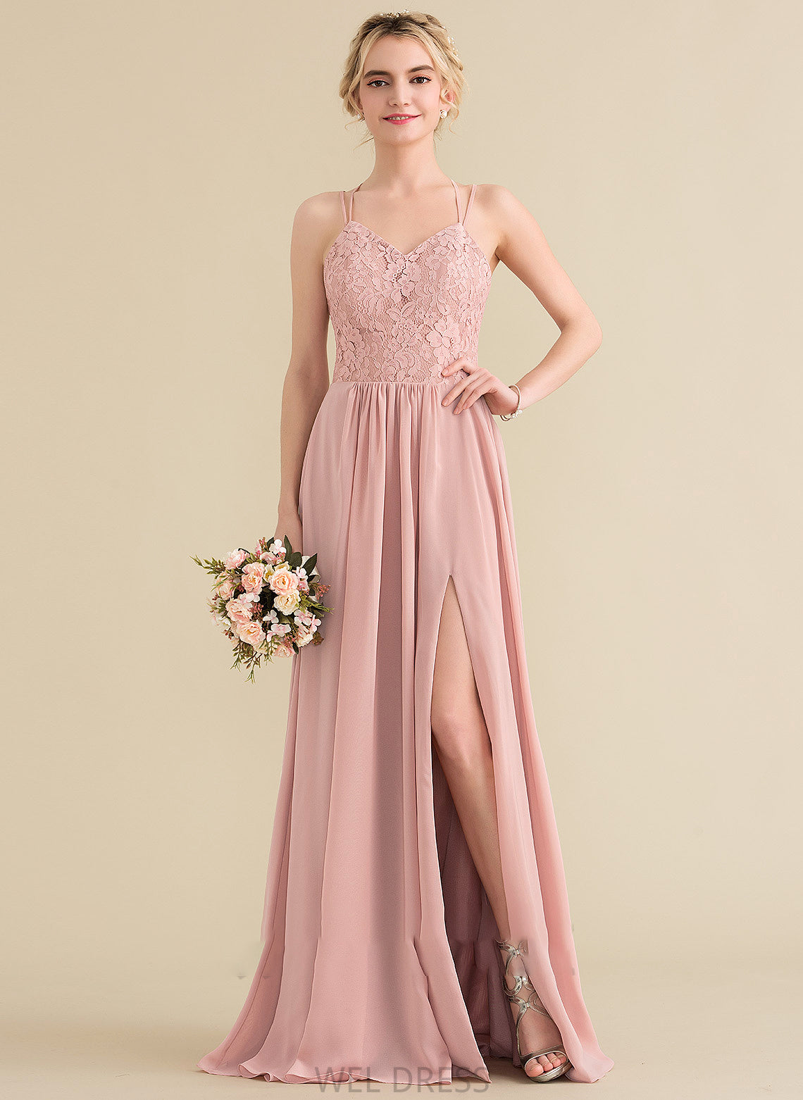 With Front Joselyn Split Prom Dresses Chiffon Floor-Length A-Line Lace Sweetheart