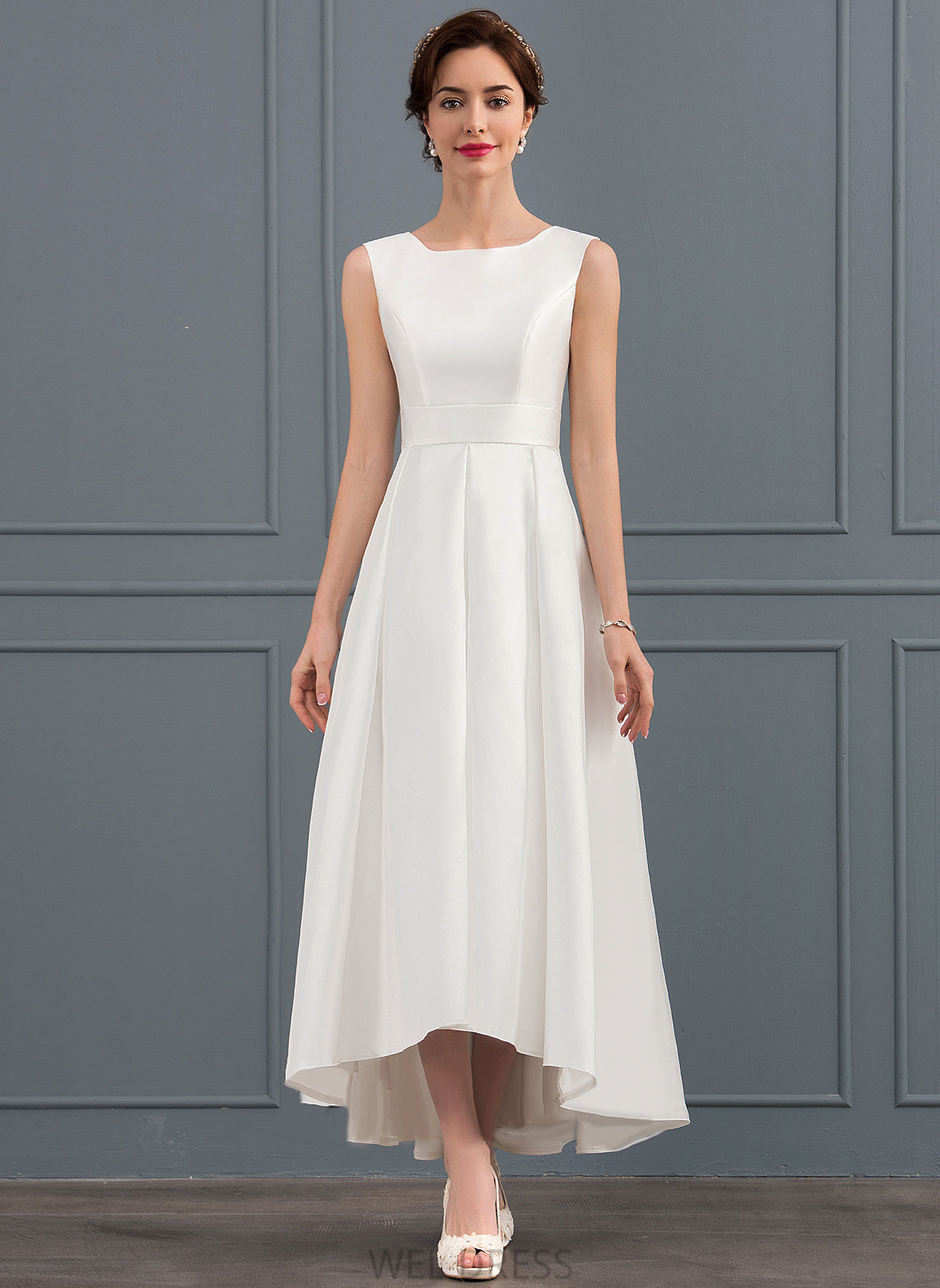 A-Line Wedding Square Wedding Dresses Dress Asymmetrical Satin Kathryn