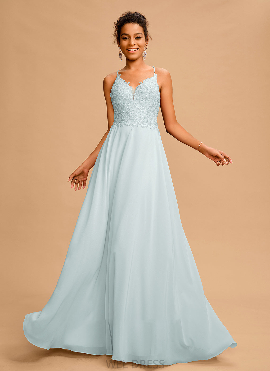 A-Line Chiffon Floor-Length Riley Prom Dresses V-neck Sequins With