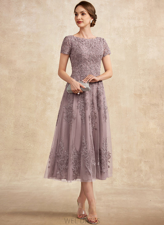 Kaitlynn Scoop Dress of Lace Tulle the Neck Mother of the Bride Dresses Bride Mother Tea-Length A-Line