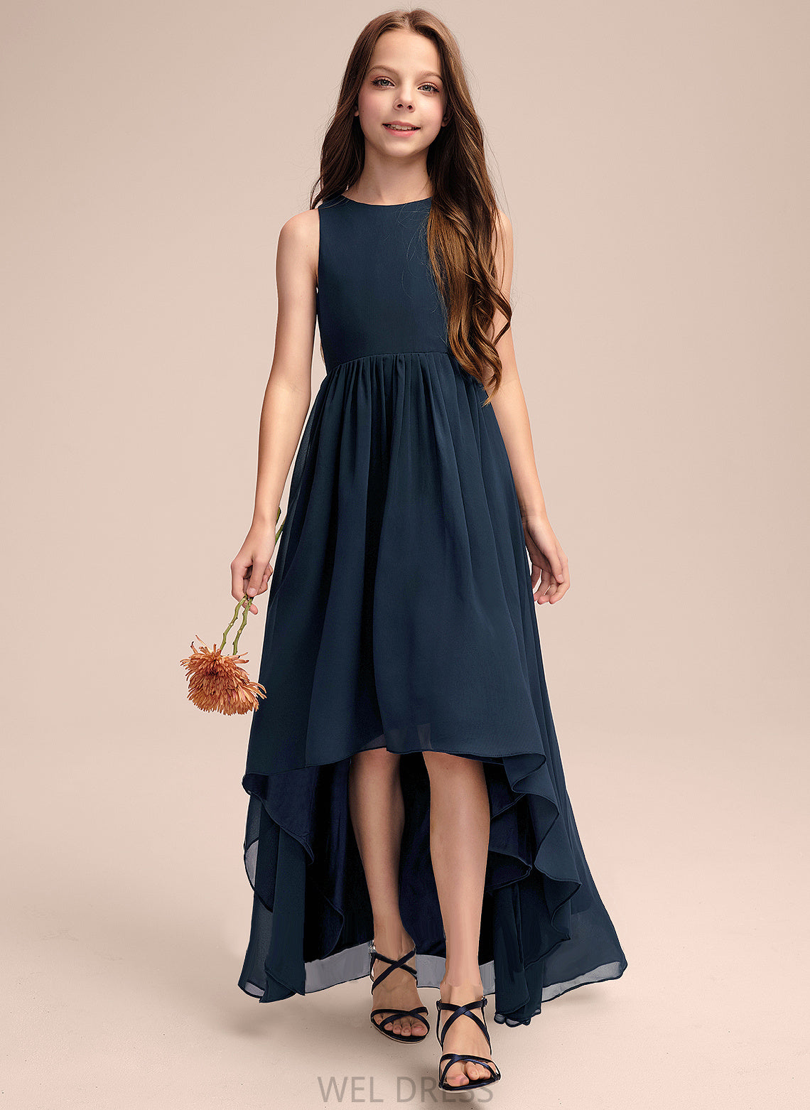Scoop Sydney Chiffon Neck A-Line Asymmetrical Junior Bridesmaid Dresses