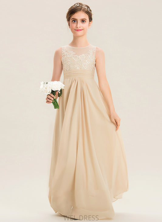 Lace Junior Bridesmaid Dresses Floor-Length Neck Chiffon Scoop A-Line Mya