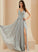 Melany With Split Floor-Length Lace Front Sequins Prom Dresses Chiffon A-Line V-neck